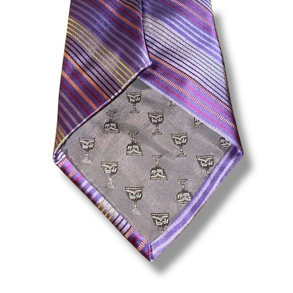 Dion 1967 Neckwear Purple & Gray Striped 100% Silk Handmade in Canada Neck Tie - Picture 4 of 5